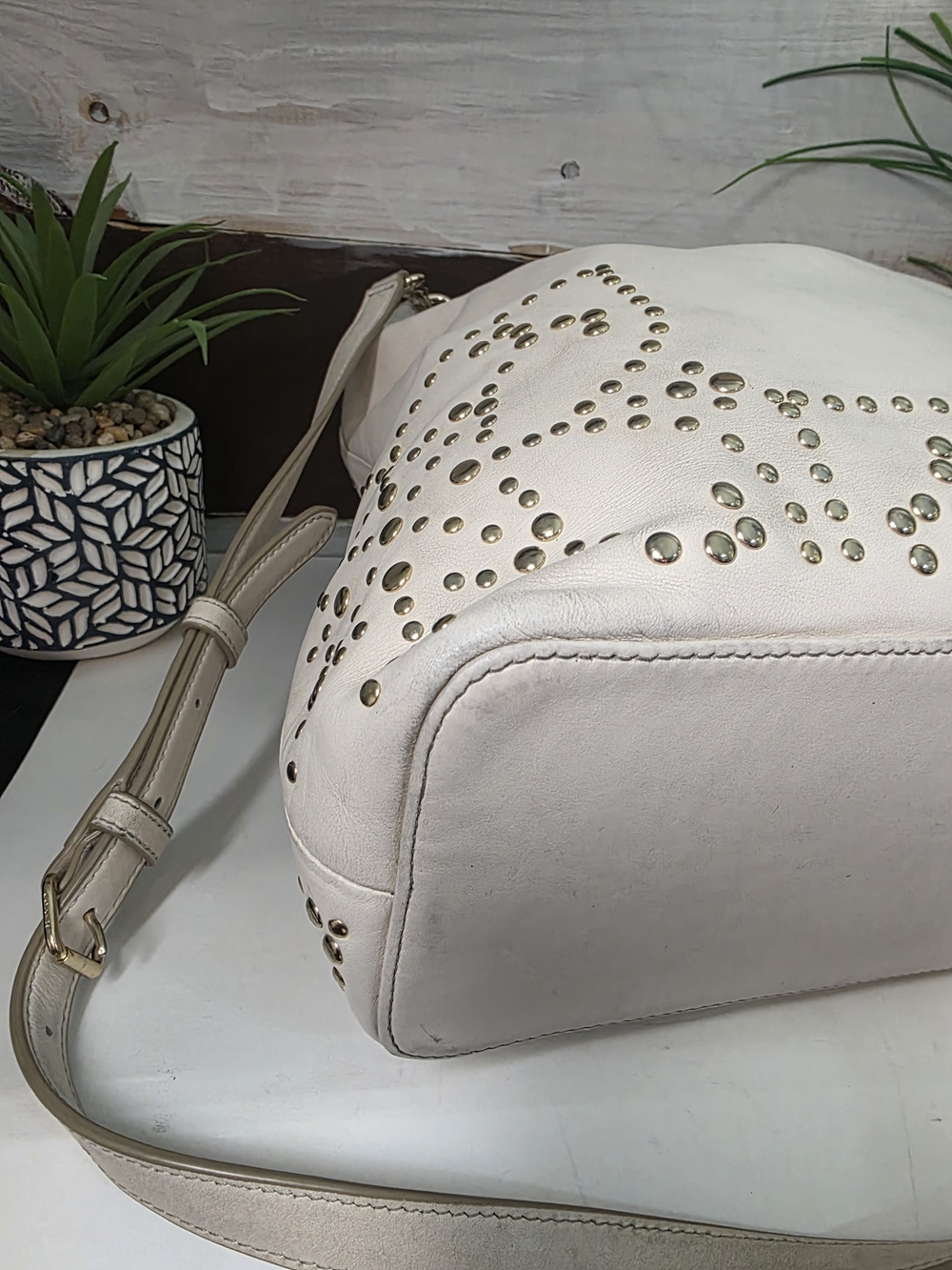 Coach Studded Leather Hobo Bag in Light Beige - Picture 7 of 11